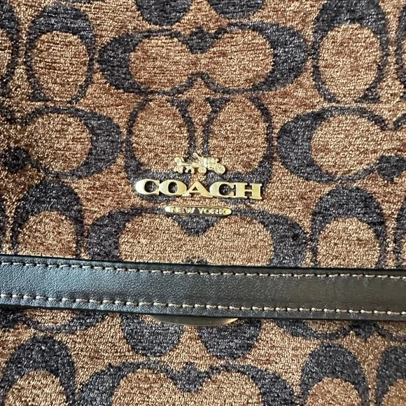 Coach Etta Flap Brown Signature Shoulder Bag in Chenille - Picture 4 of 7